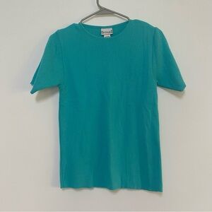 Epogee Merino Wool Blend Ribbed Short Sleeve Y2K Sweater M/L Blue